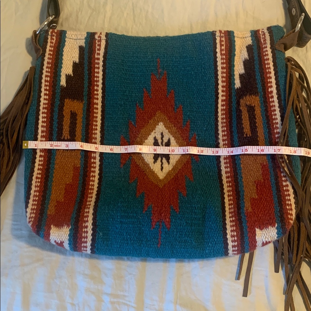 Southwestern Fringe Shoulder or crossbody bag with tooled strap - Picture 8 of 11